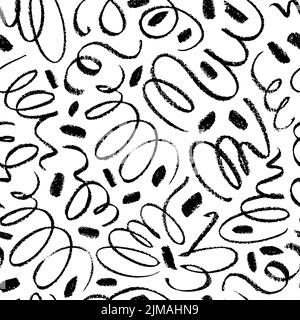 Simple swirled lines with dots seamless pattern. Stock Vector