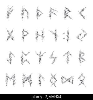 Runic alphabet scandinavian grey scratched letters Stock Vector
