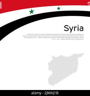 Abstract waving Syria flag, mosaic map. National syrian poster. Creative background for design of patriotic holiday card. State syria patriotic cover Stock Vector