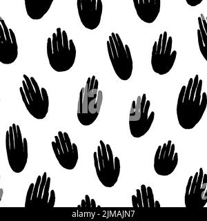 Seamless pattern with black silhouettes of hands. Stock Vector