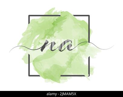 Calligraphic lowercase letters N and A are written in a solid line on a colored background in a frame Stock Vector