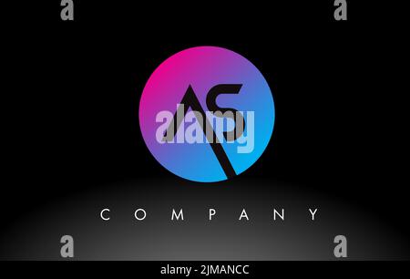 AS Letter Logo Design Icon with Purple Neon Blue Colors and Circular Design. Minimalist AS inside a Circle Vector Illustration Stock Vector