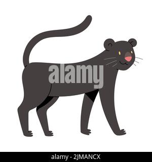 Cute panther character, big cat illustration, black jaguar with smiling face expression, jungle feline, vector illustration isolated on white Stock Vector