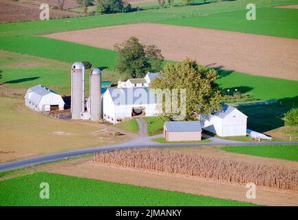 Amish Farm by Hot Air Balloon Stock Photo