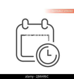 Calendar and clock line vector icon. Simple planner outline symbol. Stock Vector