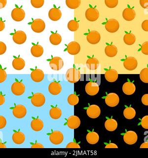 Set of seamless patterns with whole orange and leaves. Ornament for decoration and printing on fabric. Design element. Vector Stock Vector