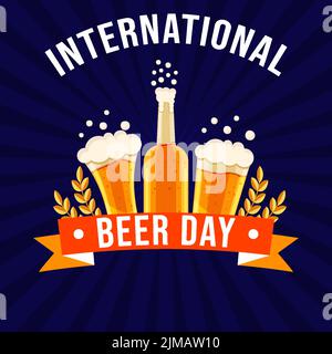 flat international beer day illustration with beer glasses and beer bottle Stock Vector