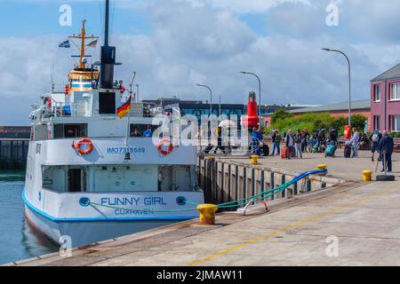 Passenger liner taking tourists to the high seas island Heligoland, North Sea, Schleswig-Holstein, Northern  Germany, Europe Stock Photo
