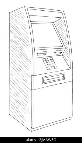 ATM cash dispenser graphic black white sketch isolated illustration vector Stock Vector