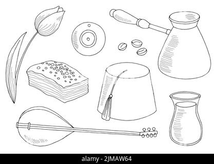 Turkey set graphic black white isolated sketch illustration vector Stock Vector