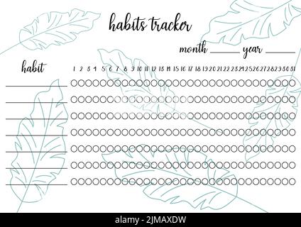 Habits tracker printable template. Blank notebook page horizontal A4 ...