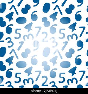 Seamless pattern of gradient numbers, hand-drawn elements in cartoon style. Bright Arabic numerals. School. Knowledge. Math. Children. Learning. Cute Stock Vector