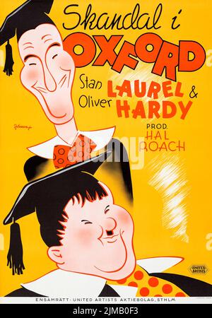 Helan och halvan. Stan Laurel, Oliver Hardy - Skandal i Oxford - A Chump at Oxford (United Artists, 1940). Swedish film poster. Eric Rohman Artwork. Stock Photo