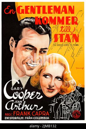 En gentleman kommer till stan - Mr. Deeds Goes to Town (Columbia, 1936). Swedish film poster. Gary Cooper. Eric Rohman Artwork Stock Photo