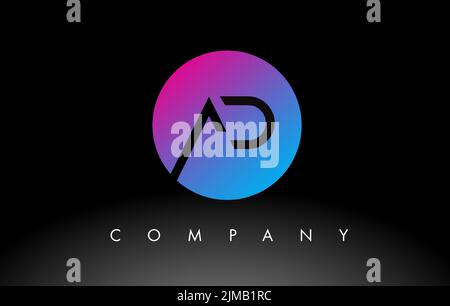 Neon Blue AD Letters Logo Design Slim. Simple and Creative Clean Letter ...