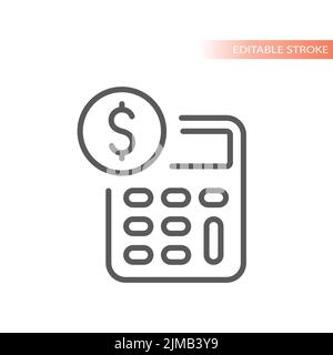 Dollar, money and calculator line vector icon. Budget, finance outlined symbol. Stock Vector