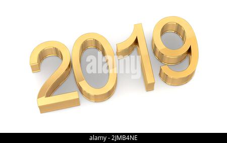 3D Golden 2019 on White Stock Photo