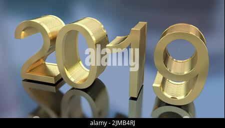 3D Gold Metal 2019 on Gray Stock Photo