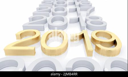 3D Golden Text 2019 on White Background Stock Photo