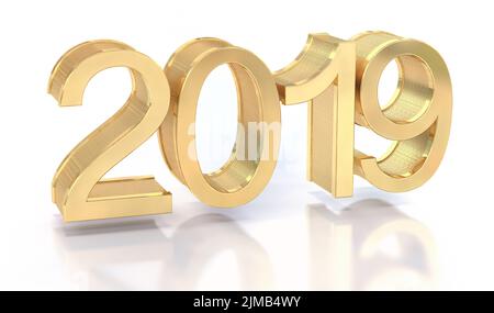 3D Gold Metal 2019 on White Stock Photo