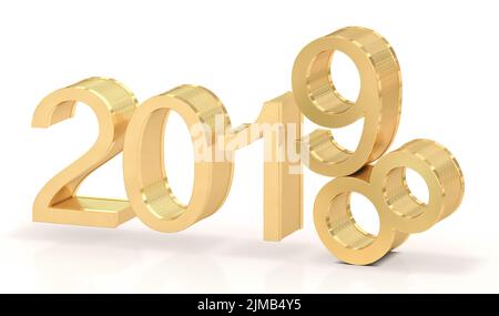 3D Golden Text 2019 on white Background Stock Photo