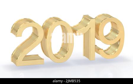 3D Gold Metal 2019 on White Background Stock Photo