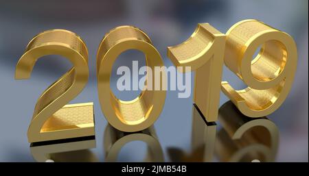 3D Gold Metal 2019 on Gray Stock Photo