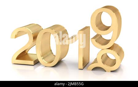 3D Golden Text 2019 on white Background Stock Photo