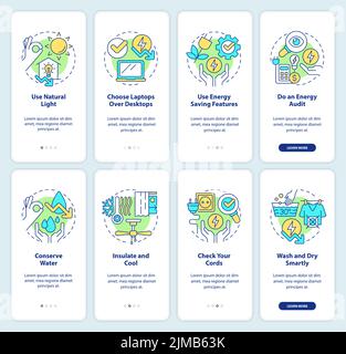 Energy efficiency onboarding mobile app screen set Stock Vector
