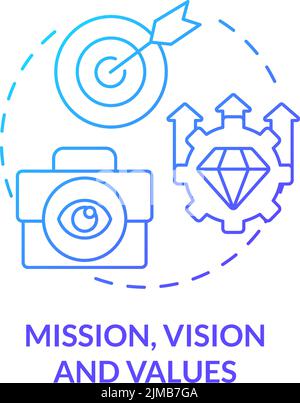 Mission, vision and values blue gradient concept icon Stock Vector