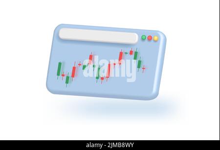 3D online trading with laptop on blue background. Stock Vector