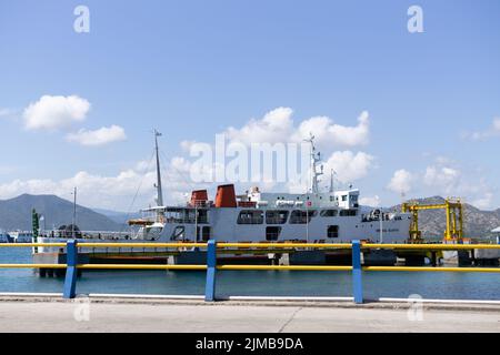 Poto Tano, West Sumbawa, Indonesia - July 9, 2022: ASDP ferry ships that are leaning on the Pototano harbor ready to depart Stock Photo