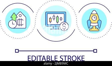 Cryptocurrency rate raising loop concept icon Stock Vector