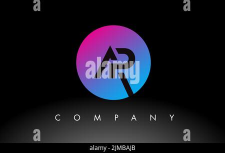 AP Letter Logo Design Icon with Purple Neon Blue Colors and Circular Design. Minimalist AP inside a Circle Vector Illustration Stock Vector