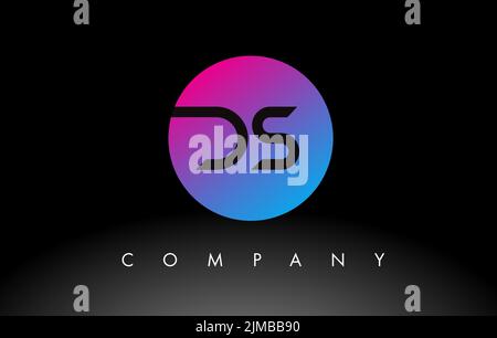 DS Letter Logo Design Icon with Purple Neon Blue Colors and Circular Design. Minimalist DS inside a Circle Vector Illustration Stock Vector
