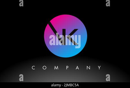 VK Letter Logo Design Icon with Purple Neon Blue Colors and Circular Design. Minimalist VK inside a Circle Vector Illustration Stock Vector