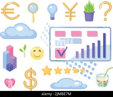 Vector set 3D plastic finance business icons Stock Vector