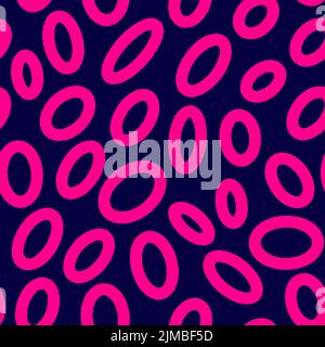 Seamless neon oval pattern. Pink hand-drawn rings isolated on violet background. Doodle dots cozy ovate ornament. Vector illustrations with circles fo Stock Vector