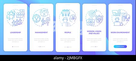 Organizational culture factors blue gradient onboarding mobile app screen Stock Vector