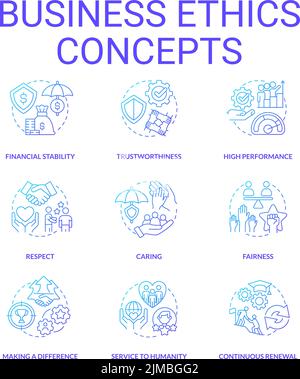 Business ethics blue gradient concept icons set Stock Vector