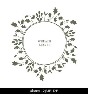 Outline wedding invitation floral card. Simple wreath frame of wildflowers, stems, leaves, bird on white background. Vector illustration, greeting car Stock Vector