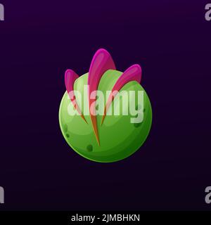 Green alien planet surface with craters and toxic smoke. Cartoon vector ...