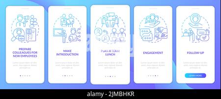 Developing adaptation process blue gradient onboarding mobile app screen Stock Vector