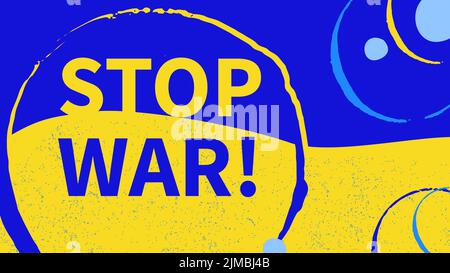 Vector paper cut horizontal banner, paper cut background illustration of Stop War concept with prohibition sign on Ukraine flag. No war and military Stock Vector
