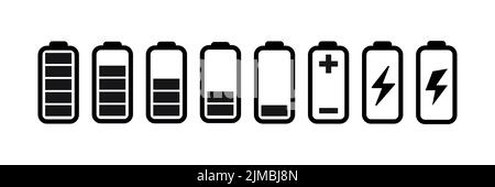 Battery icons set. Battery level and indicator related different styles vector icons. Stock Vector