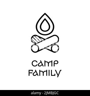 Vector emblem of campfire and text on white background Stock Vector
