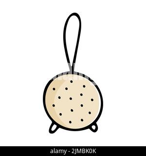 Doodle hand-drawn sifting dish. Beige sieve, skimmer, strainer isolated on white background. Cozy kitchen utensils, cute dishes for cooking. Slotted s Stock Vector