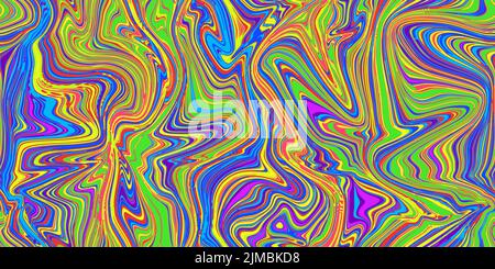 Crazy psychedelic seamless marble pattern with hallucination swirls. Vector liquid acrylic texture. Flow art. 70s textile background. Tie dye simple a Stock Vector