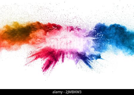 Multi color powder explosion on white background. Stock Photo