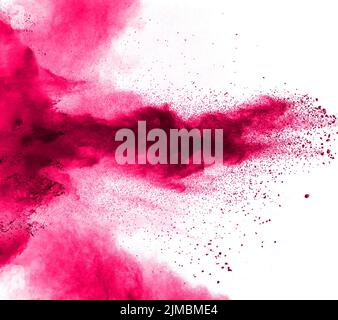 Pink color powder explosion on white background. Stock Photo